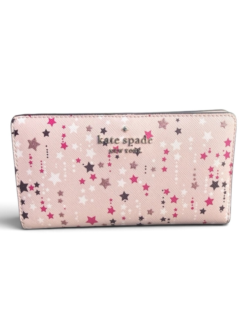 Kate Spade Staci Pink Large Twinkle Star Slim Bifold Wallet